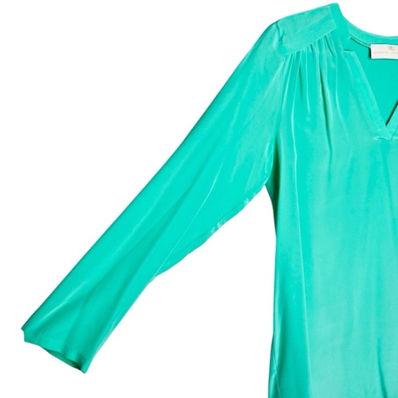 Amanda Uprichard Teal/Green Silk Long-sleeve Top - Picture 2 of 5